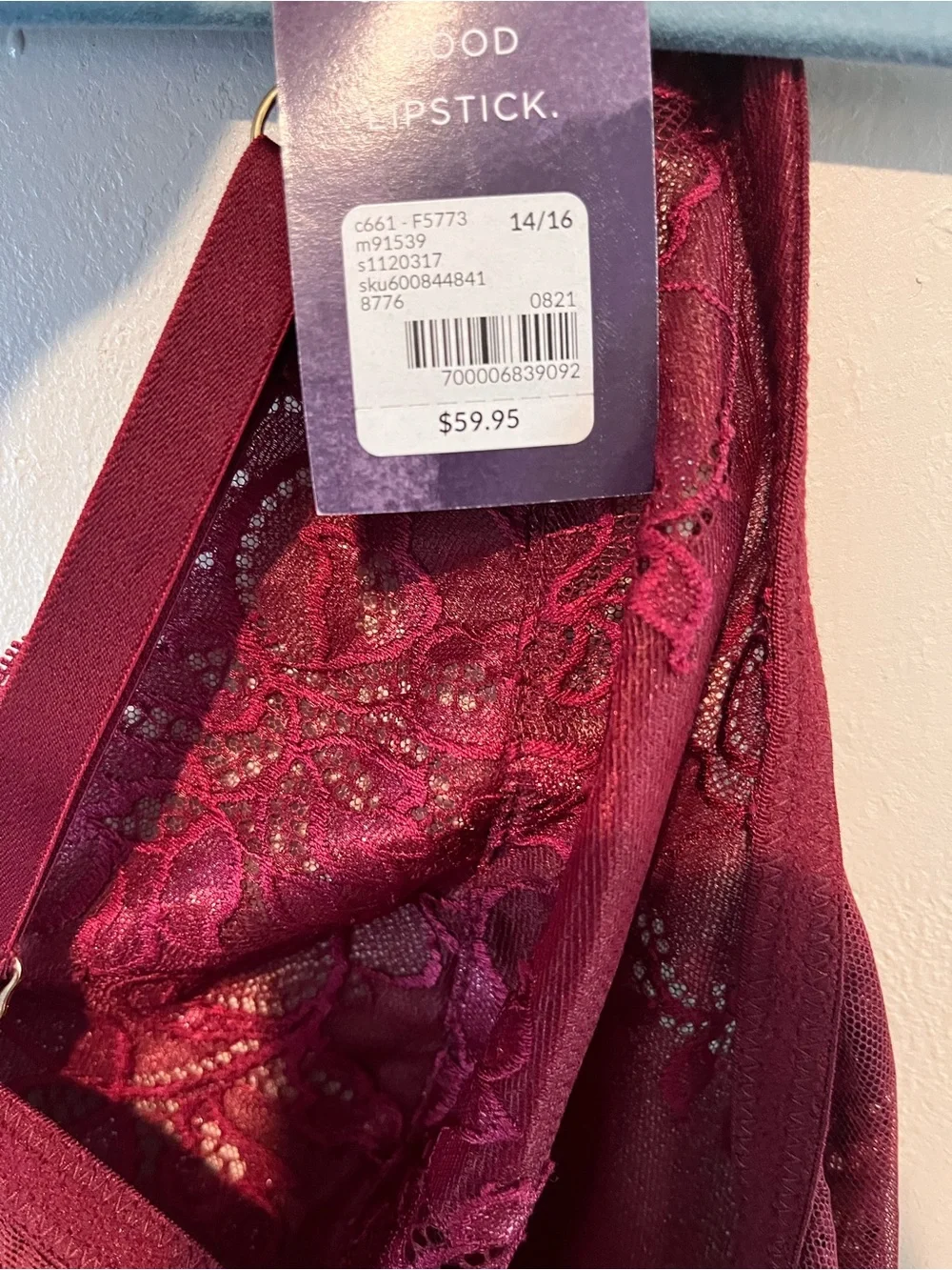 Cacique Burgundy Lace Babydoll Lingerie Set Adjustable Straps Matching Panties